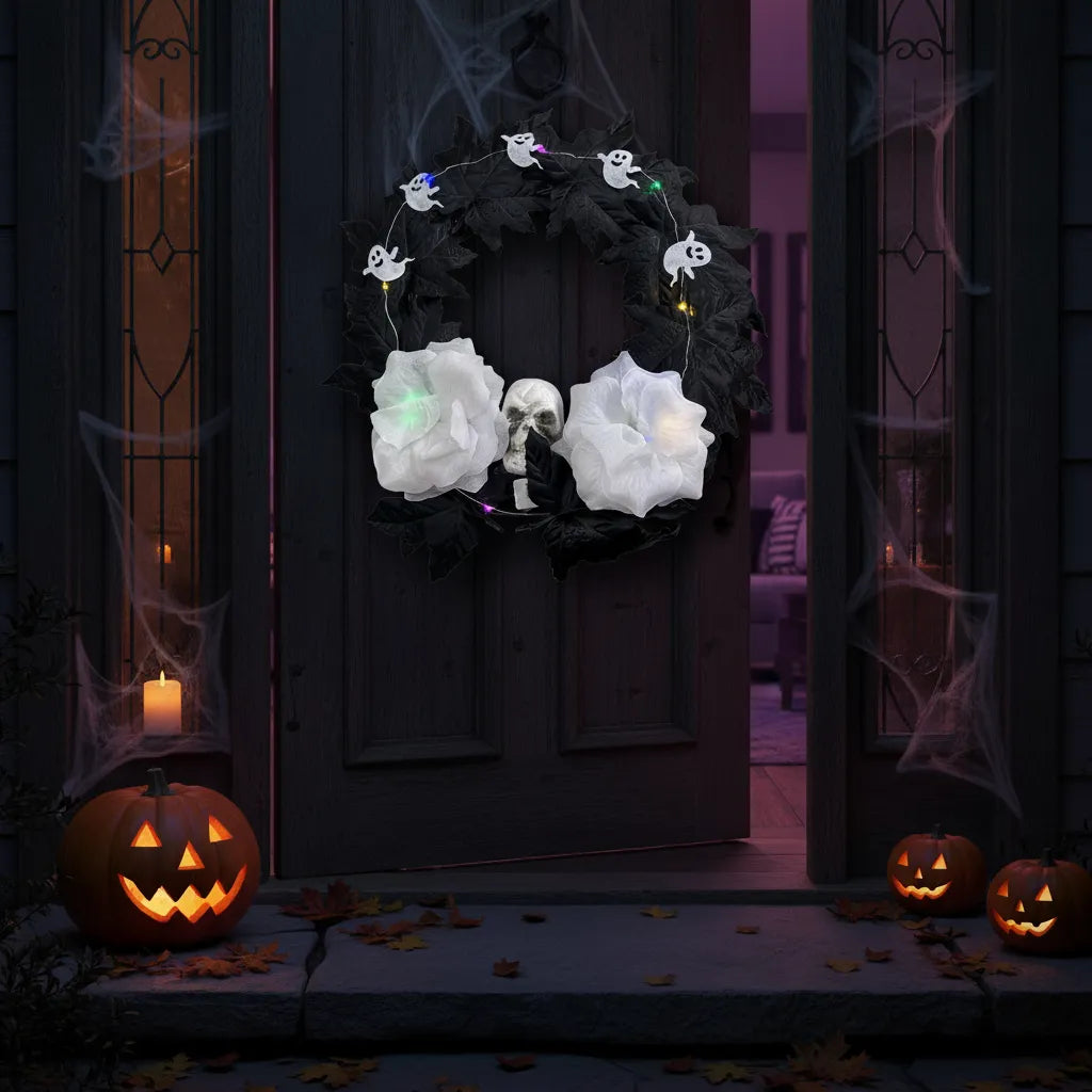 Corona Para Puerta Decoracion De Halloween Con Luz