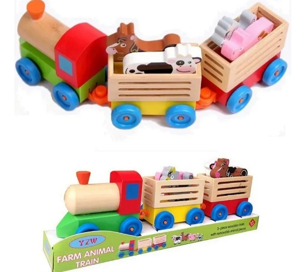 Tren De Madera Con Animales De Granja Montessori