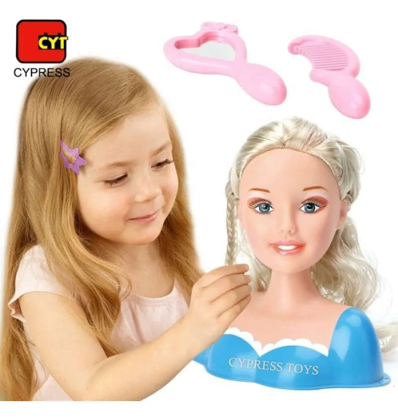 Muñeca Cabeza Juego De Peluquería 20cm Peine Espejo