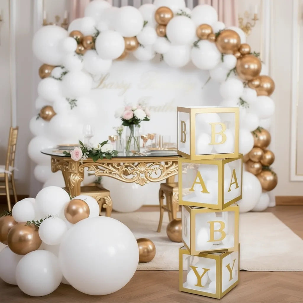 Cajas Decorativas Dorada Letras Baby X4 Baby Shower
