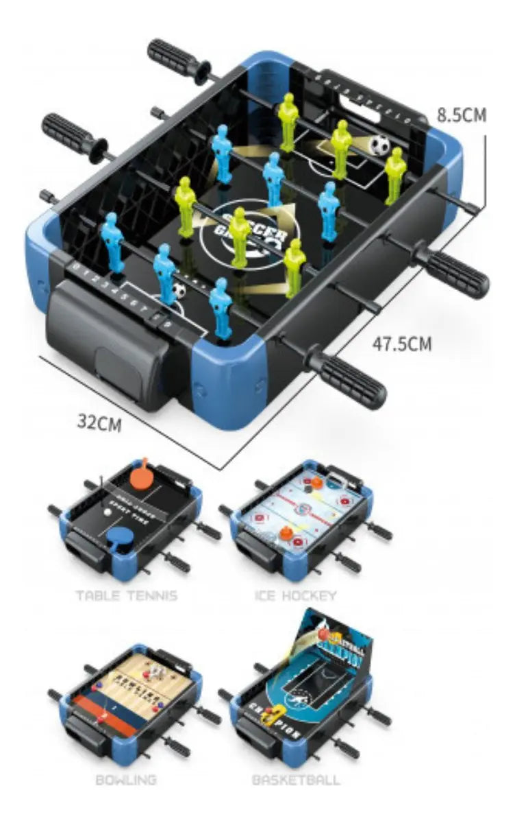 Juego De Mesa 5 En 1 Futbolito Ping Pong Hockey Bolos Basquet