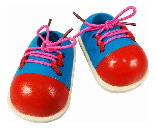 Zapatos En Madera Con Cordones Montessori 10x8cm