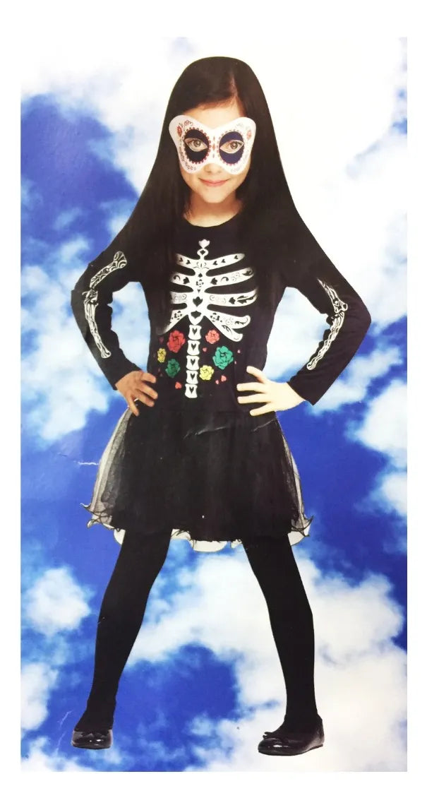 Disfraz Esqueleto Infantil Tutú Antifaz Halloween