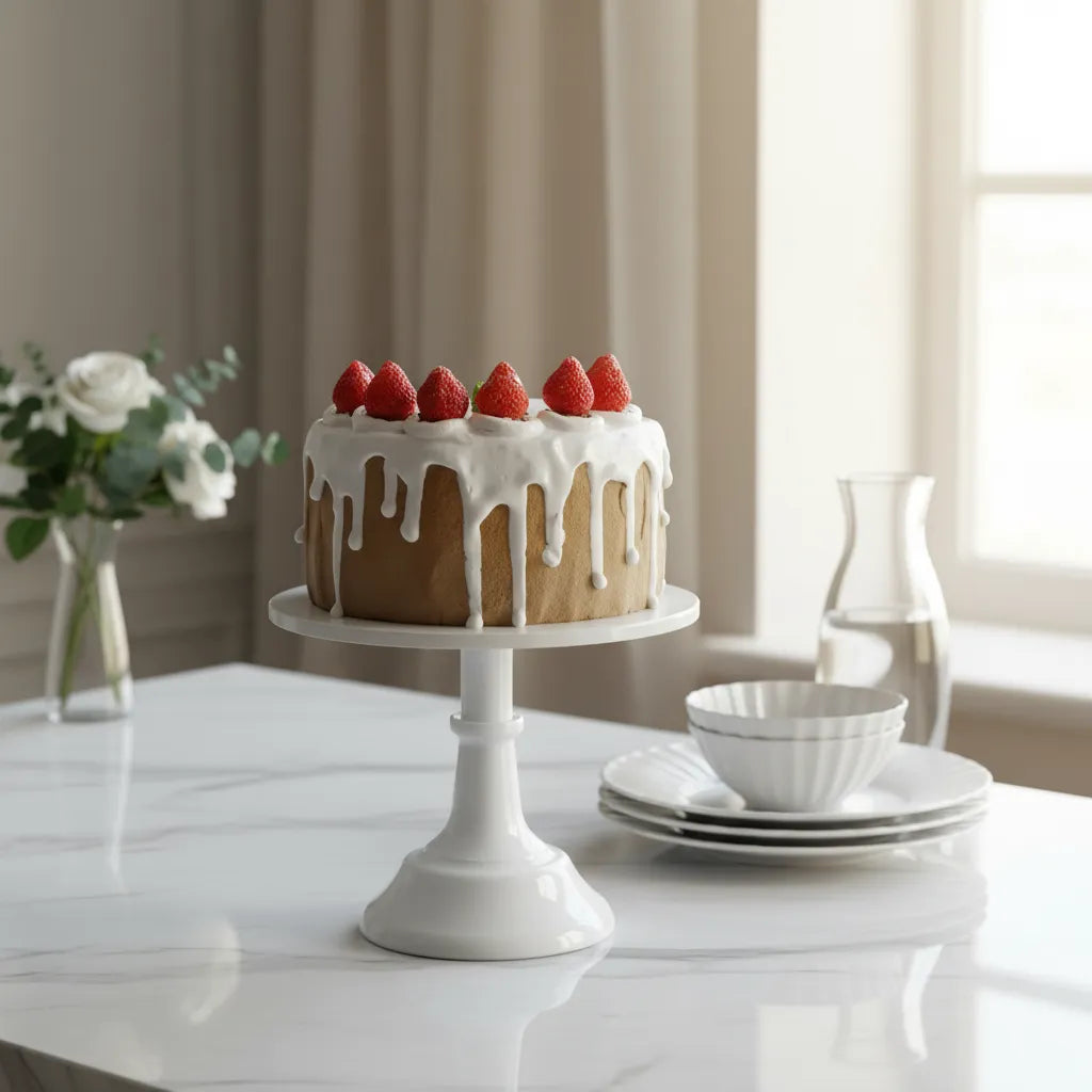 Posatorta Pie De Torta Blanco Redondo 21cm Metalico
