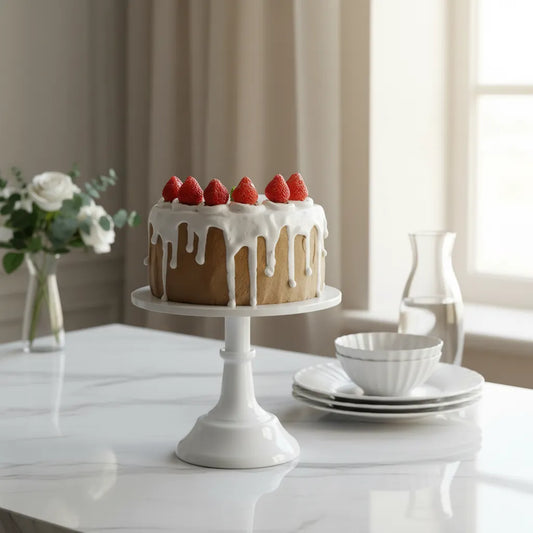 Posatorta Pie De Torta Blanco Redondo 21cm Metalico