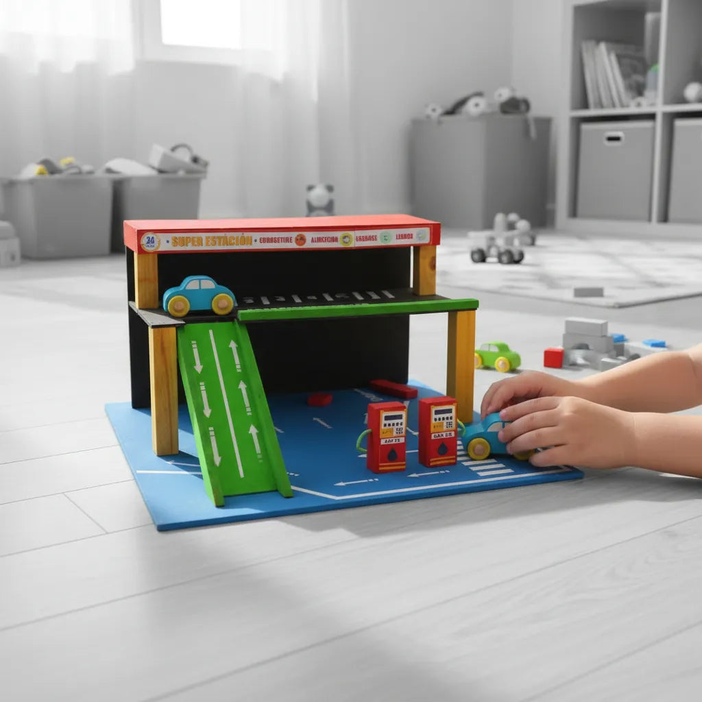 Pista Autos Estacion De Servicio Madera 2 Niveles