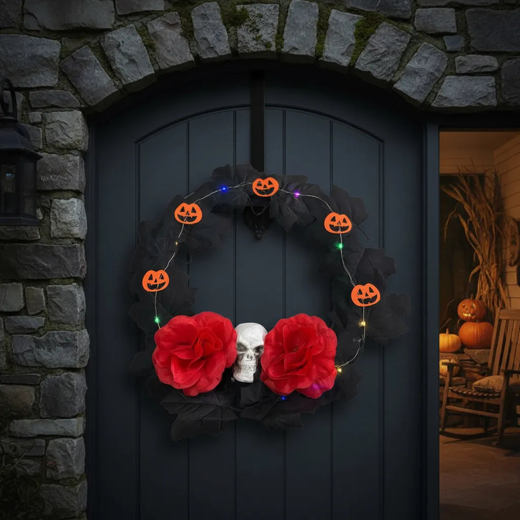 Corona Para Puerta Decoracion De Halloween Con Luz