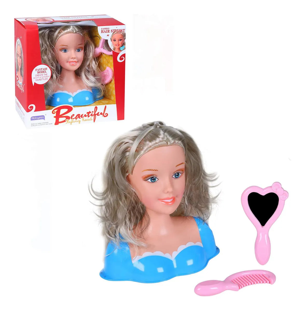 Muñeca Cabeza Juego De Peluquería 20cm Peine Espejo