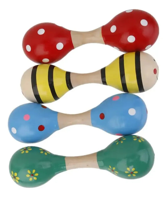 Sonajero Maraca Doble En Madera Montessori 14cm