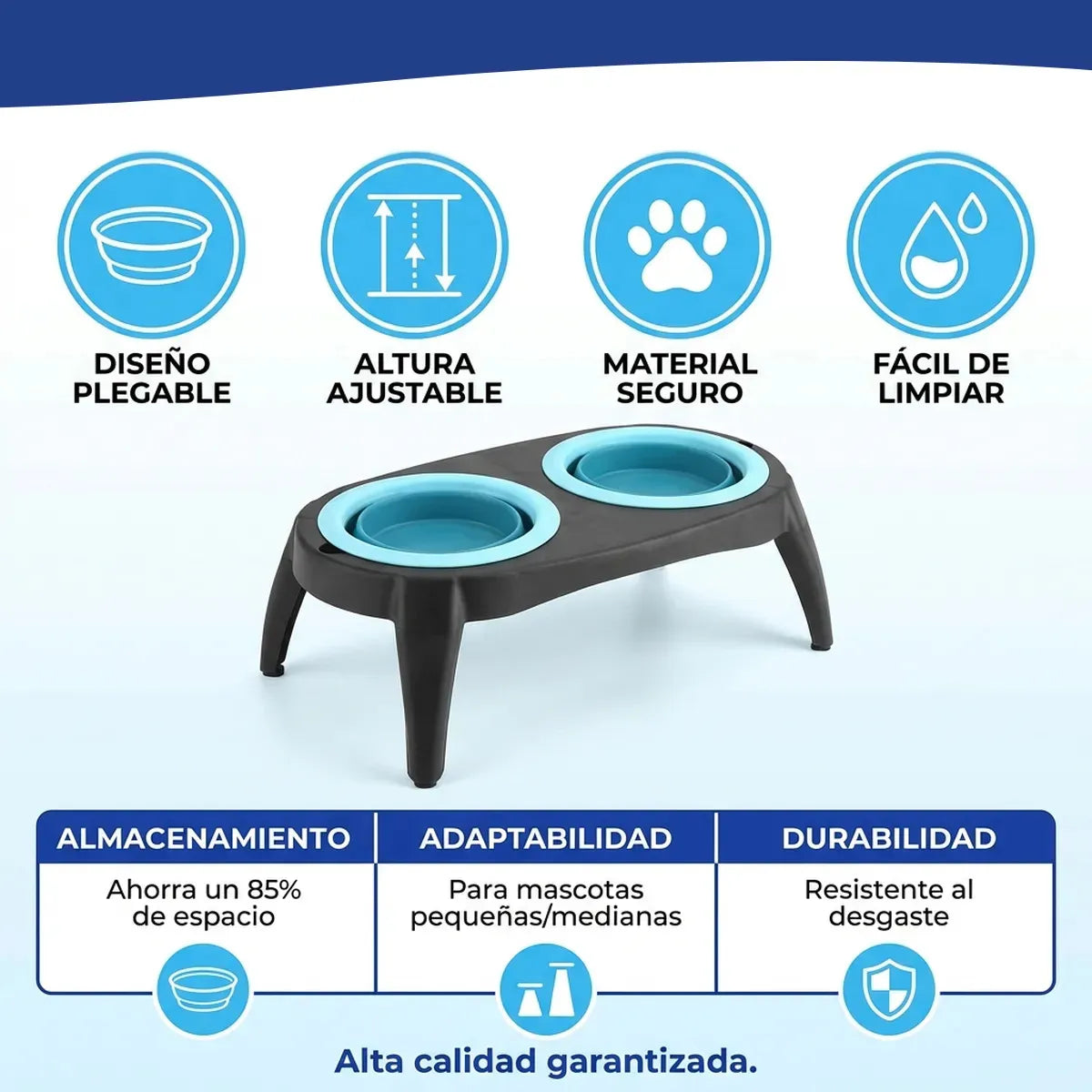 Comedero Doble Alto Elevado Para Mascotas Plegable