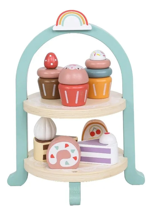 Juego Exhibidor Pastelería Madera Montessori 8pcs