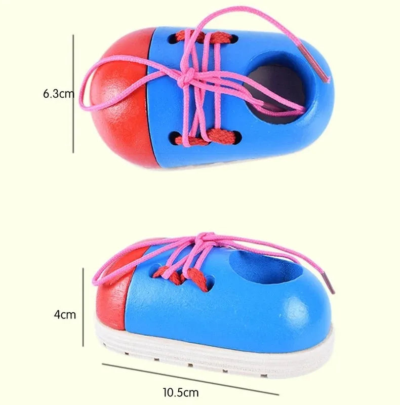 Zapatos En Madera Con Cordones Montessori 10x8cm