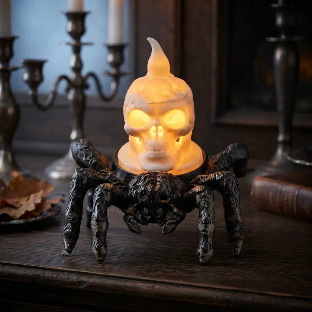 Vela Led Araña Con Calavera Decoración Halloween