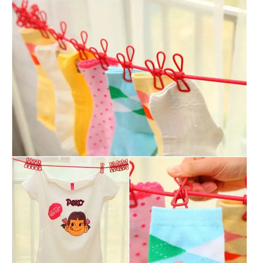 Cuerda Elástica Tendedero 12 Palillos rojo azul o violeta