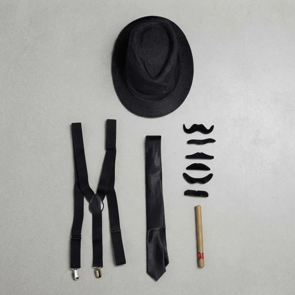 Set Disfraz Hombre Con 5 Accesorios Gorro Corbata