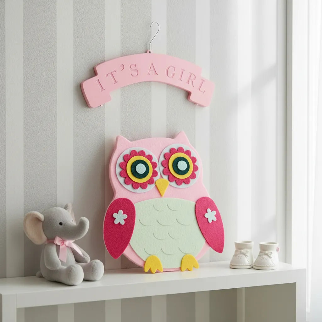 Cartel Colgante Buho Baby Shower Rosa O Celeste