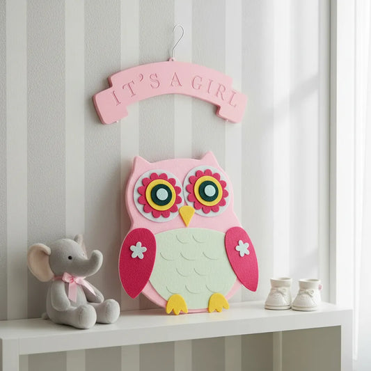 Cartel Colgante Buho Baby Shower Rosa O Celeste