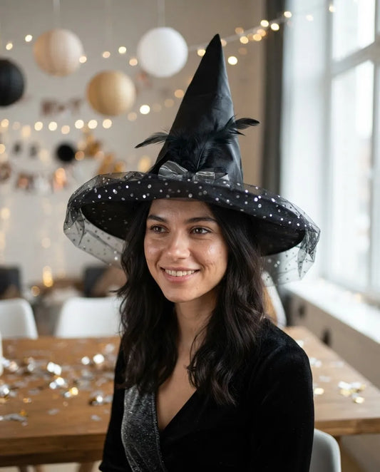 Sombrero Gorro De Bruja Con Tul Halloween