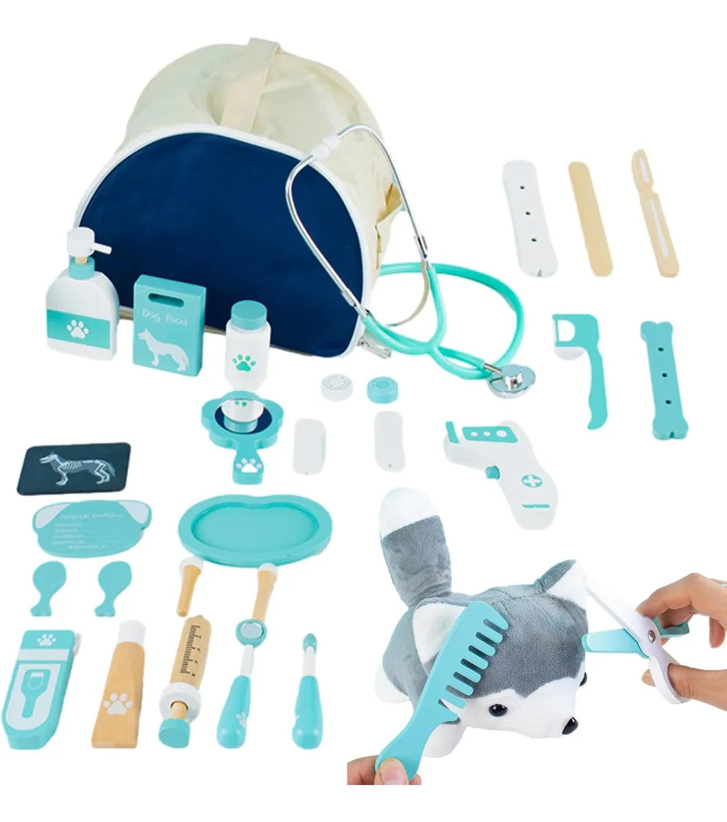 Set Veterinario Montessori En Madera Valija 25pcs