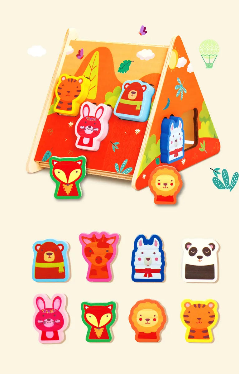 Juego Encastre Triángulo Animales Madera Montessori