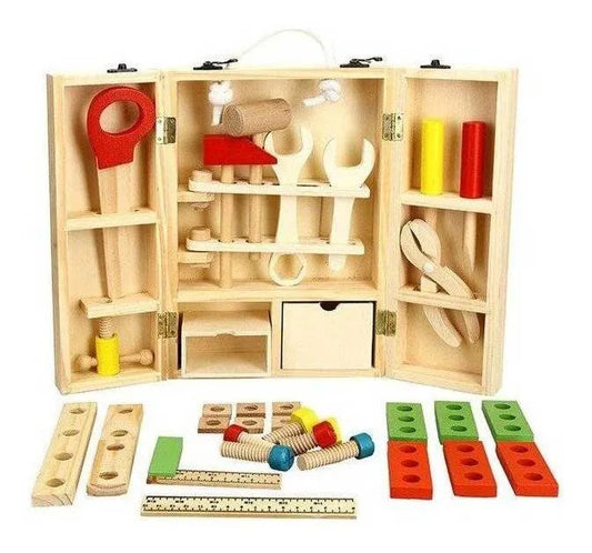Valija Caja Herramientas Madera Montessori 34 Pcs
