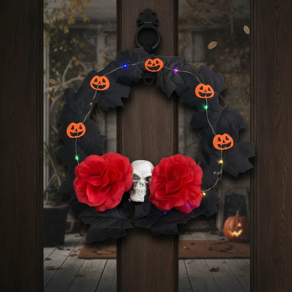 Corona Para Puerta Decoracion De Halloween Con Luz