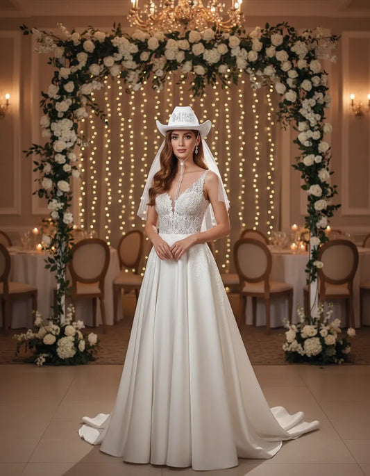 Sombrero Vaquero Novia Con Velo Y Strass Mrs
