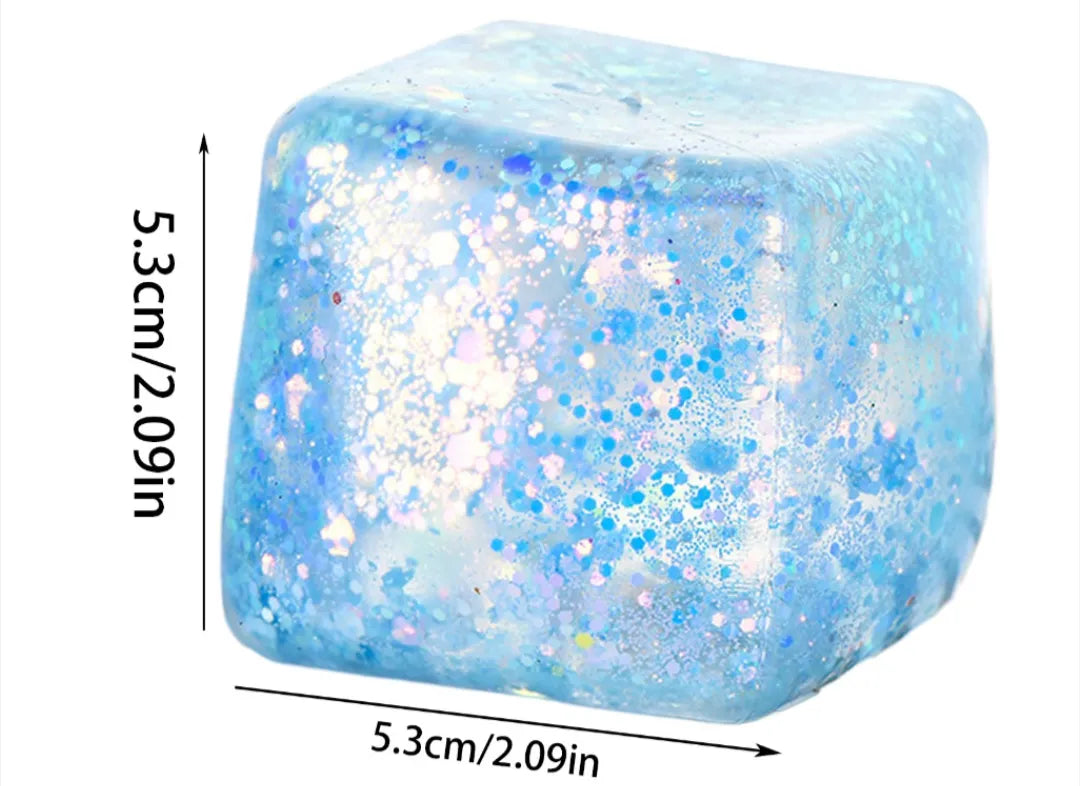 Squishy Cubo Ice Cube Glitter Fidget Toy Pack X3