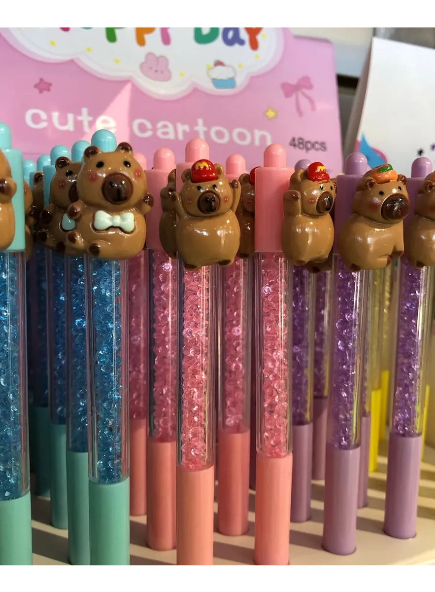 Lapiceras De Capibara Con Piedritas Pack X6