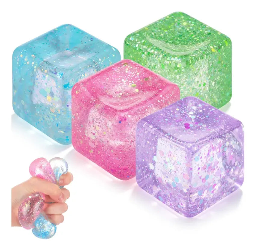 Squishy Cubo Ice Cube Glitter Fidget Toy Tendencia