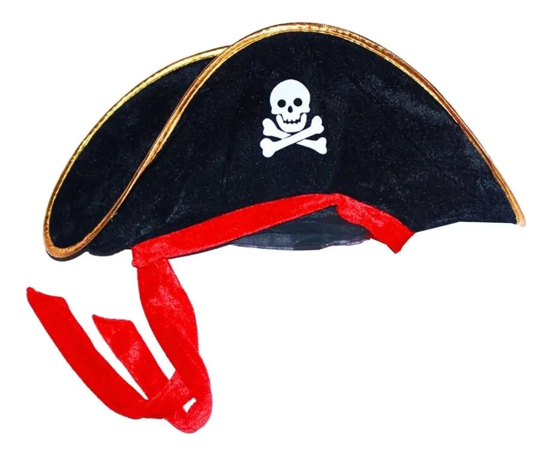 Gorro De Pirata Terciopelo Negro Calavera