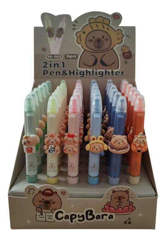 Lapicera Capibara 2 En 1 Con Resaltador