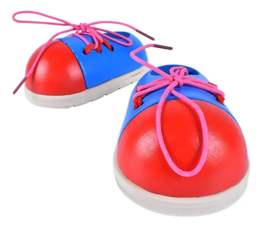Zapatos En Madera Con Cordones Montessori 10x8cm
