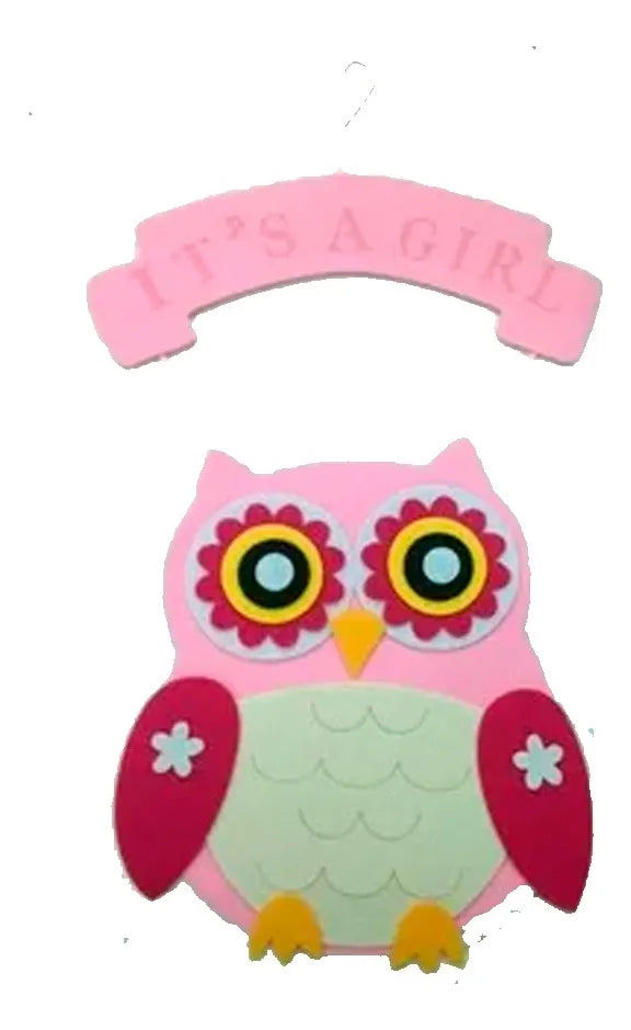 Cartel Colgante Buho Baby Shower Rosa O Celeste