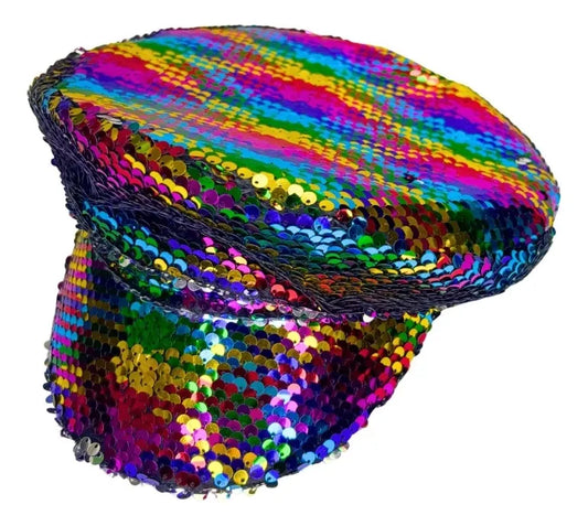 Gorra Capitán De Lentejuelas Arcoíris Para Fiesta