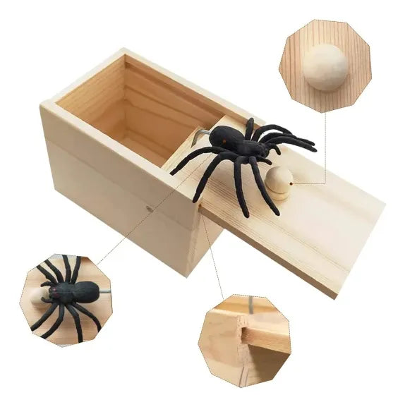 Caja De Madera Sopresa Con Araña Que Salta Broma