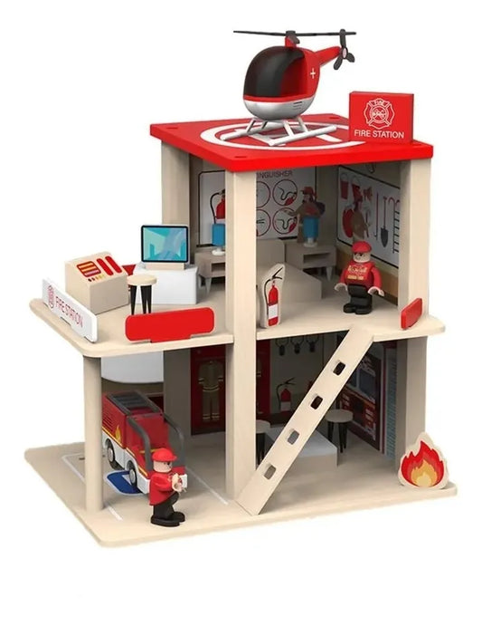 Estación De Bomberos En Madera Montessori 27 Pcs