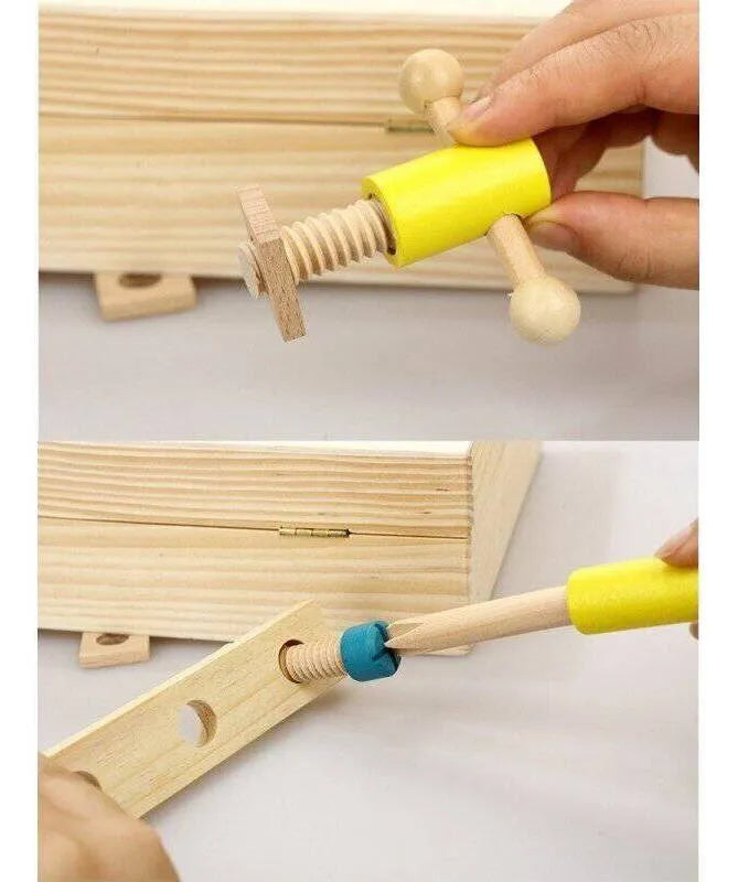 Valija Caja Herramientas Madera Montessori 34 Pcs