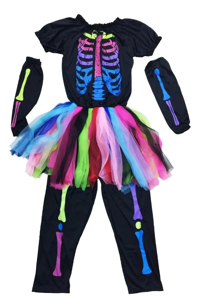 Disfraz Niña Esqueleto con Tutú De Colores Halloween