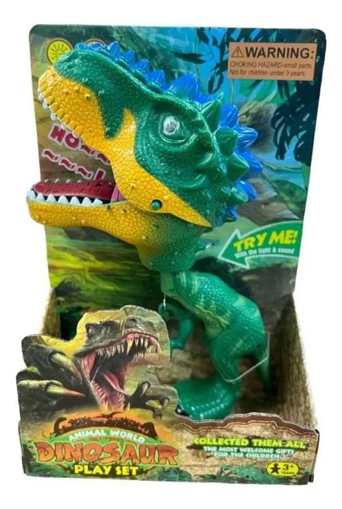 Muñeco Dinosaurio Mordelon 25cm Con Luz Y Sonido