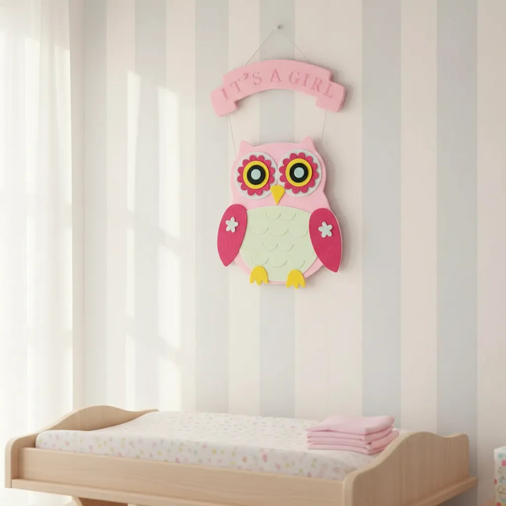 Cartel Colgante Buho Baby Shower Rosa O Celeste