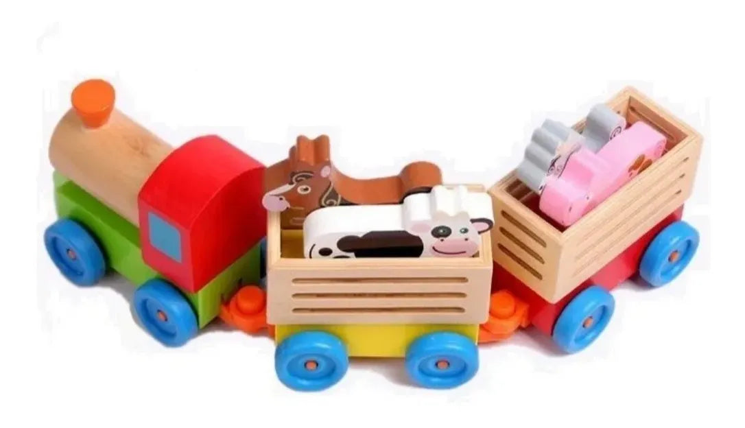 Tren De Madera Con Animales De Granja Montessori