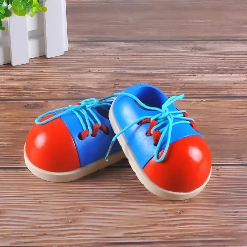 Zapatos En Madera Con Cordones Montessori 10x8cm