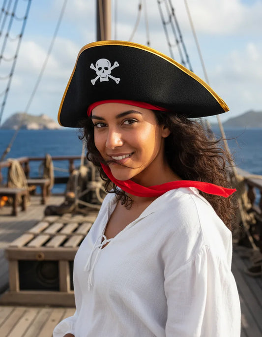 Gorro De Pirata Terciopelo Negro Calavera