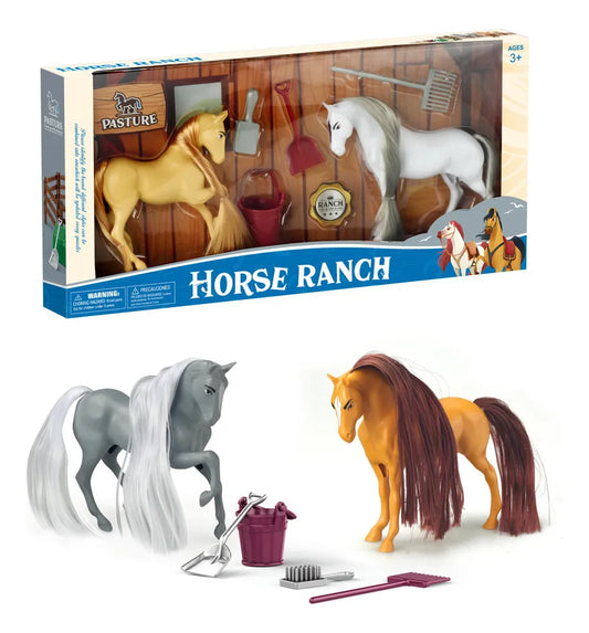 Set De 2 Caballos con accesorios de establo