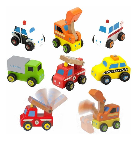 Autos De Madera Pack X6 Unidades Montessori 9 Cm