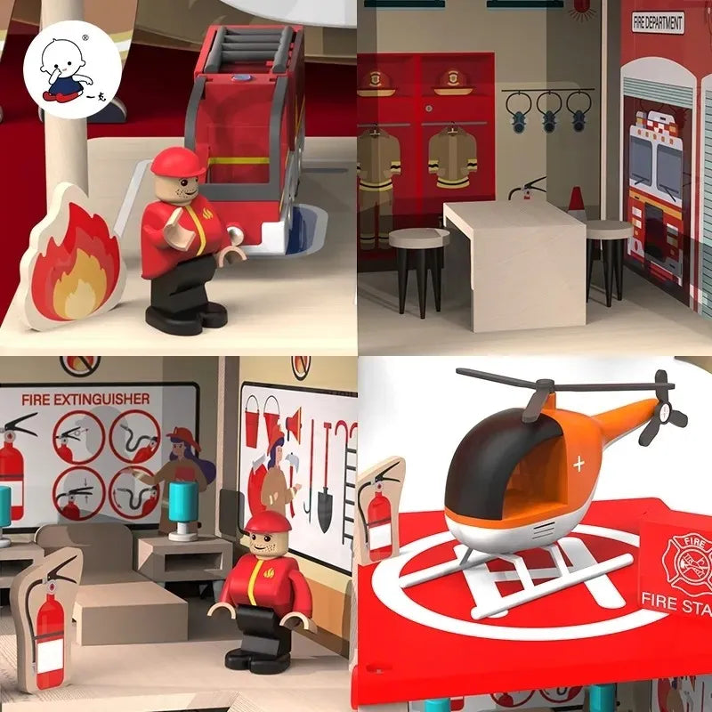 Estación De Bomberos En Madera Montessori 27 Pcs
