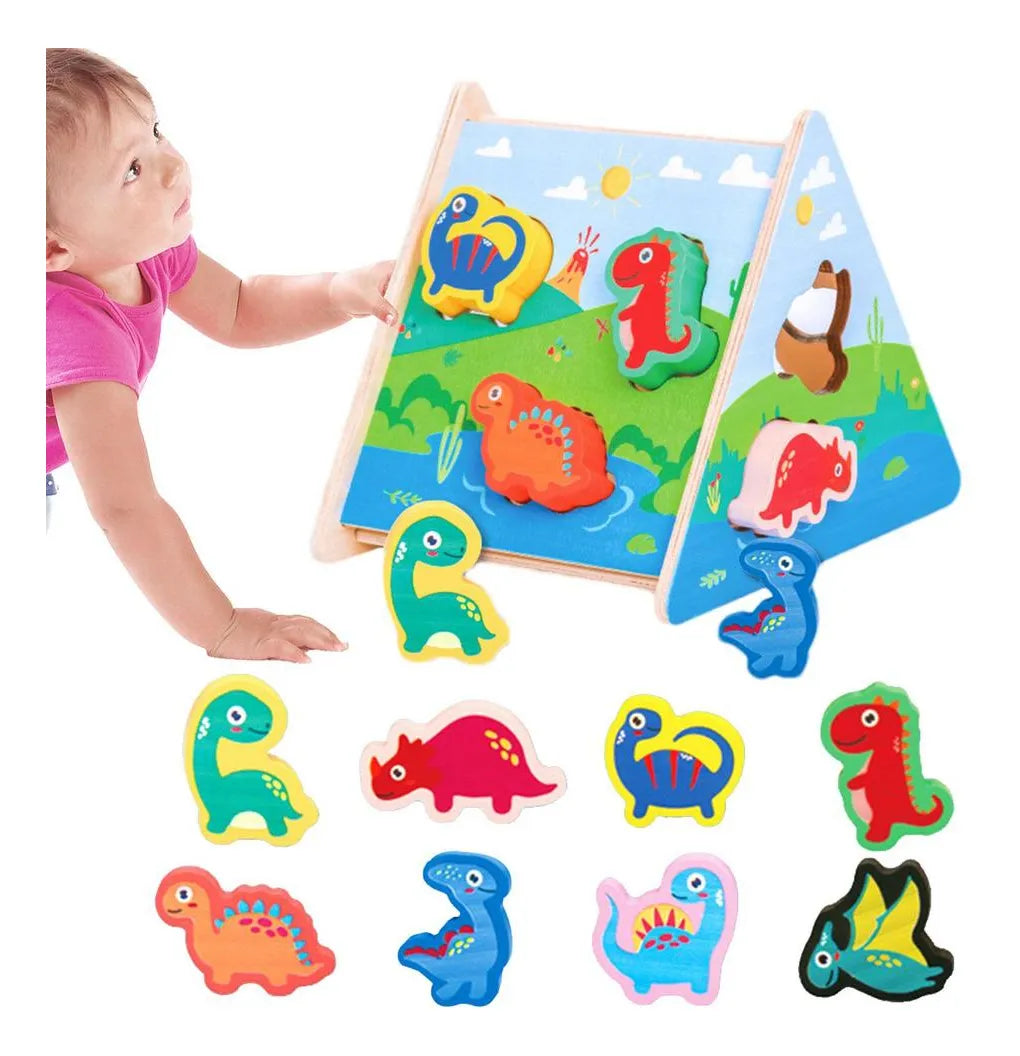 Juego De Encastre Triángulo Dinosaurio Montessori