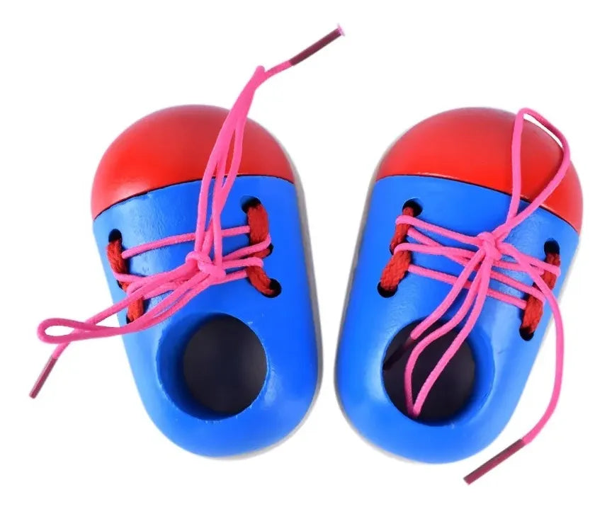 Zapatos En Madera Con Cordones Montessori 10x8cm