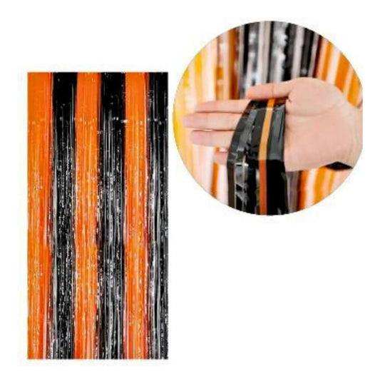 Cortina De Halloween, Naranja Y Negra Metálica 2 Metros,